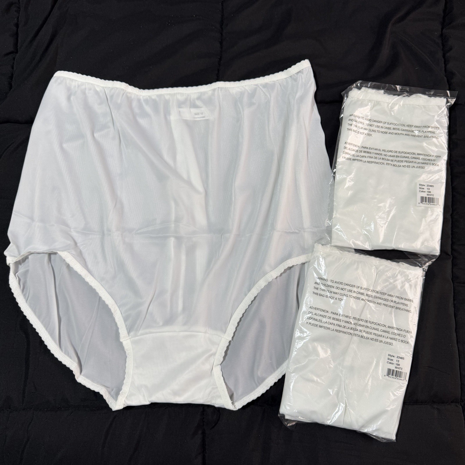 3 Pair Vintage Bali 23465 White Nylon Satin Full Cut Brief Panties Size 13 NEW
