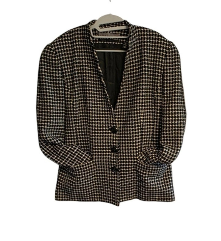 Linda Allard Ellen Tracy Wool Jacket Houndstooth Blazer Coat Sz 14 Vintage