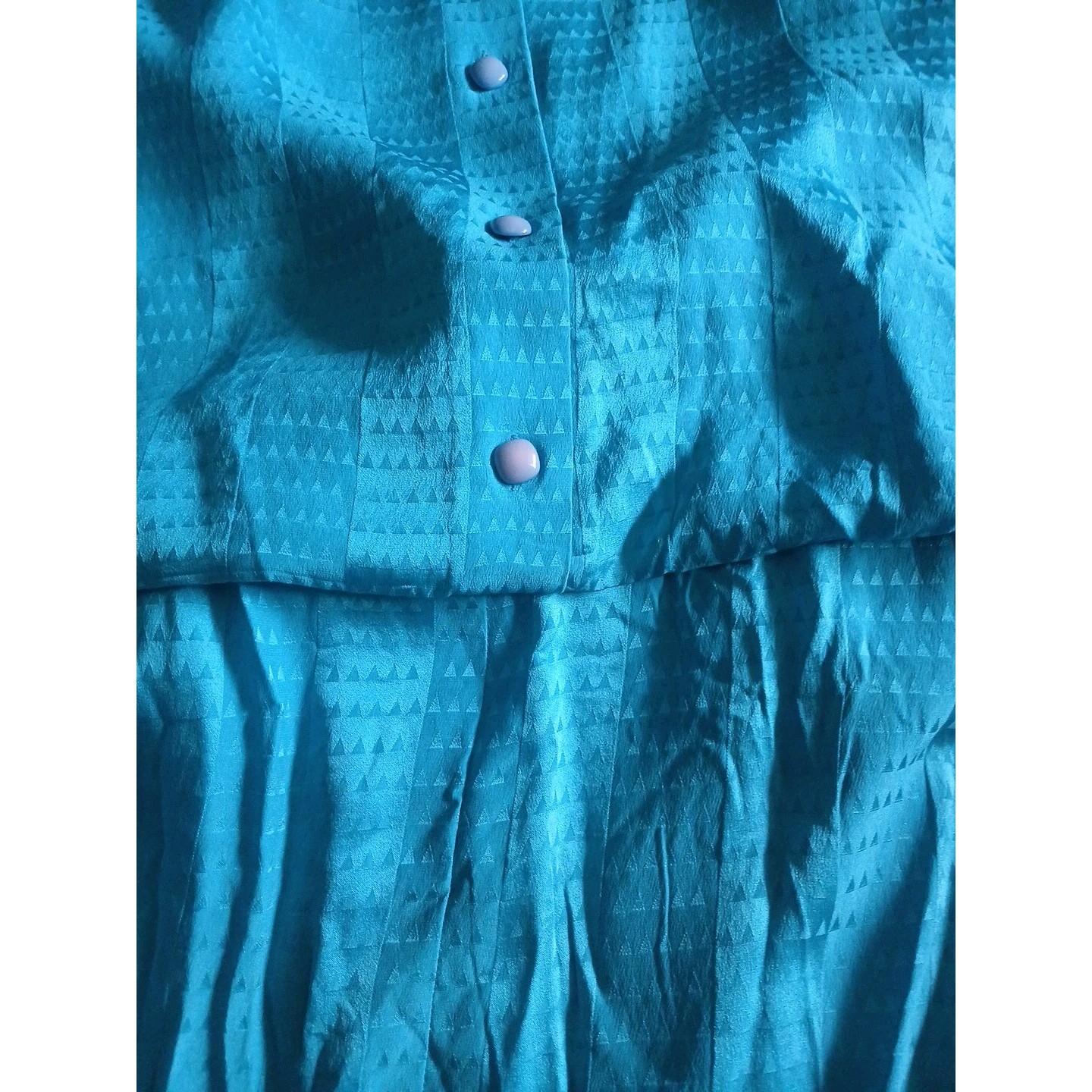 Teal Silk Blouson Dress Liz Claiborne 1980s Back Button sz 8