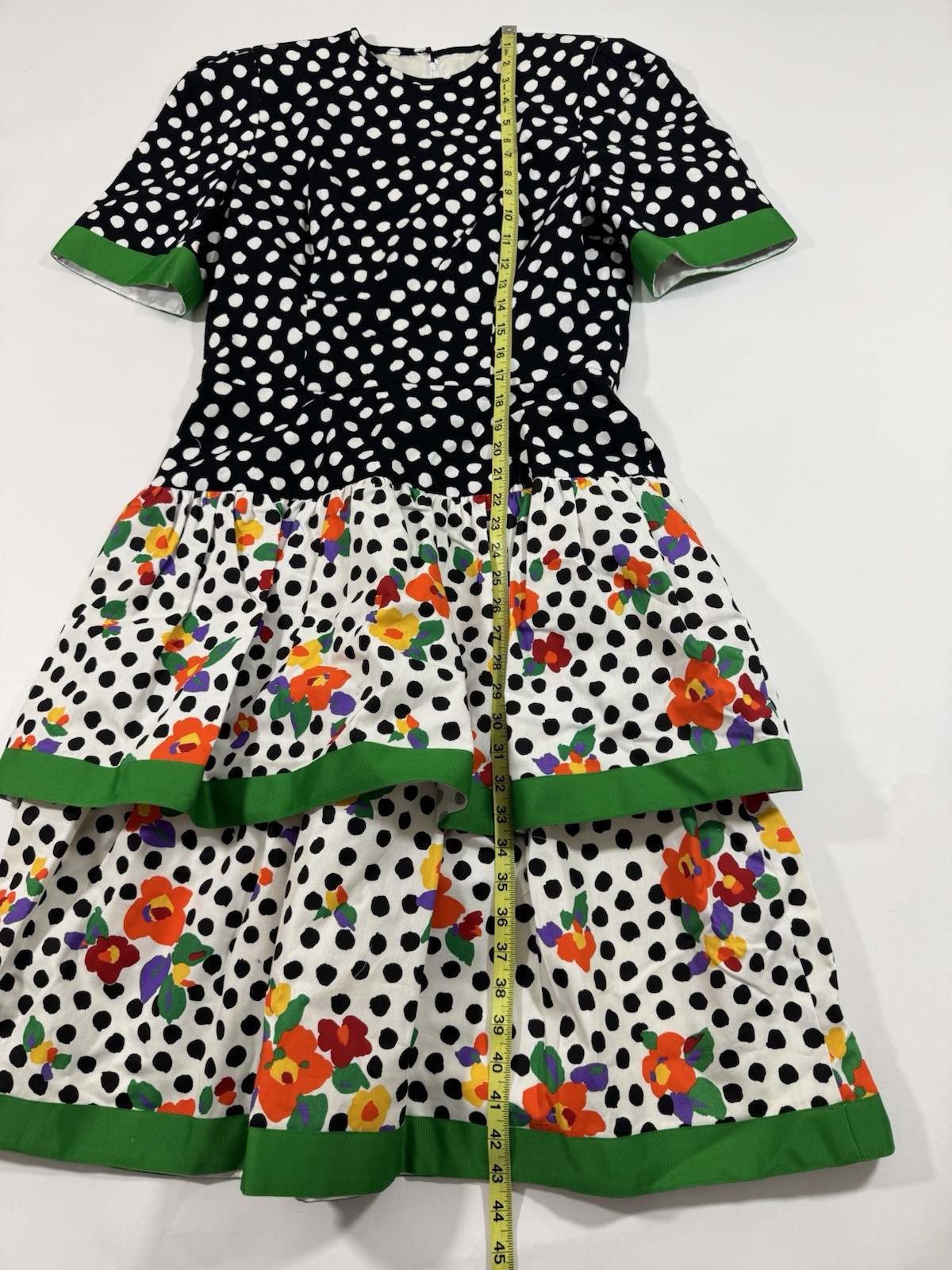 William Pearson Vintage 80s Tea Length Dress Size 14 Tiered Floral Spots