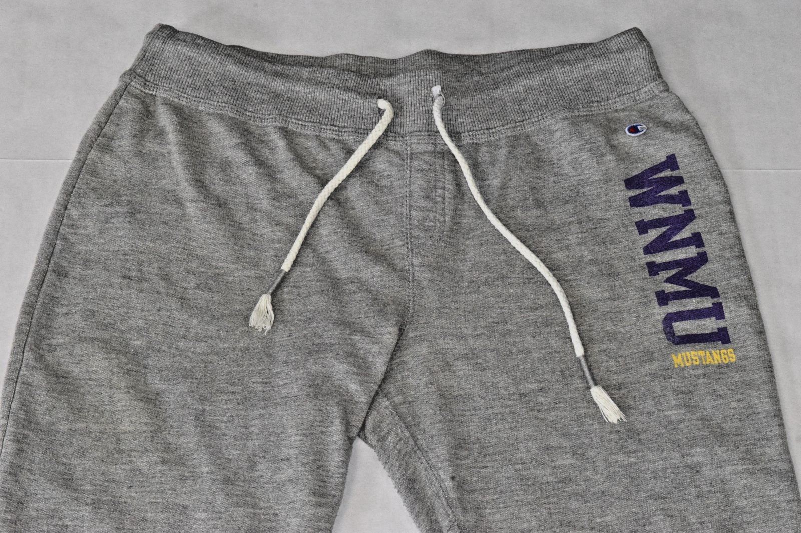 Vintage Sweatpants Champion Size S Y2K Gray WNMU Print Left leg Mustangs Patch