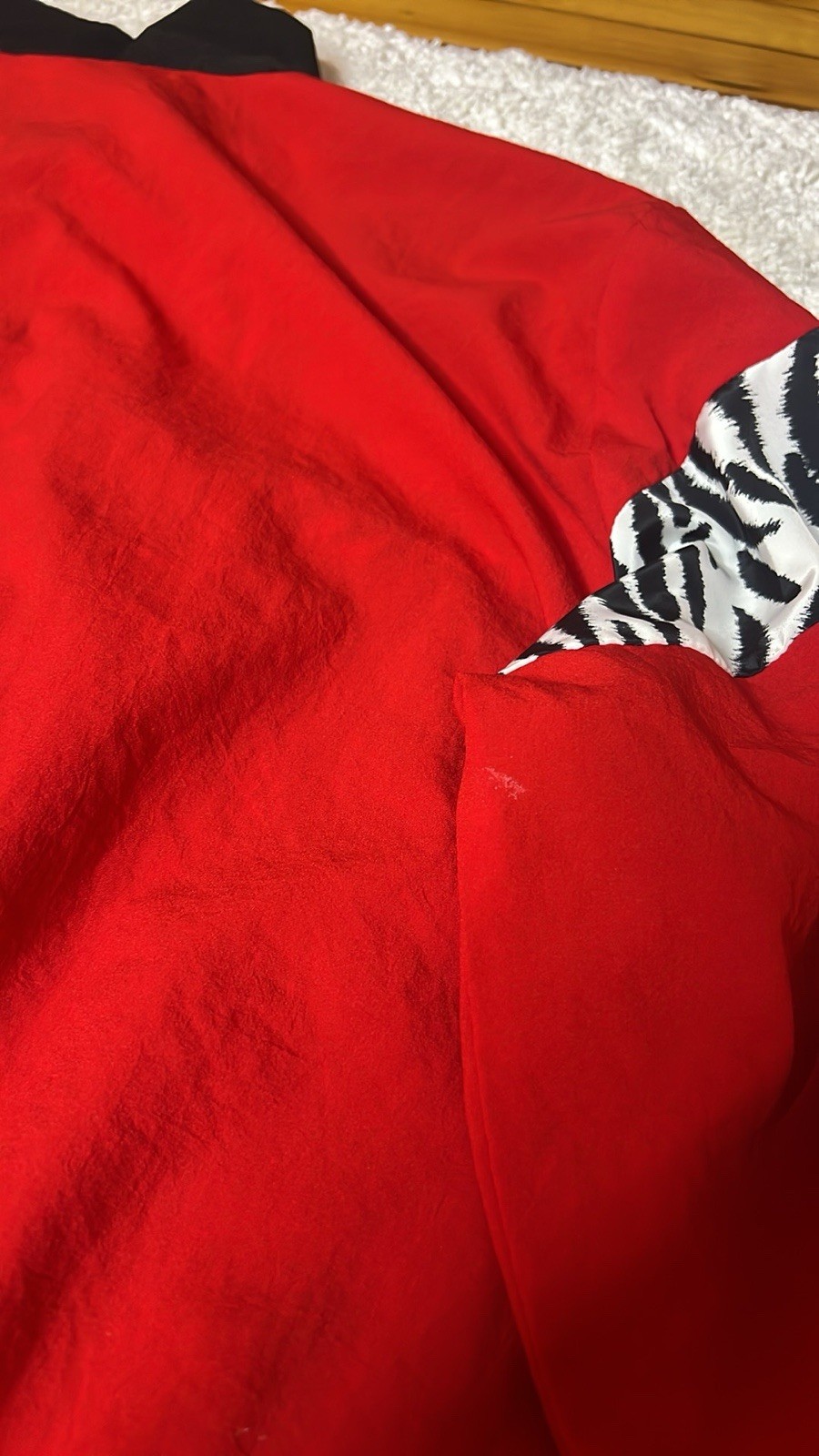 Vintage 80s 90s Silver Threads Zebra Print Red Zip Jacket Size 1X Made in USA