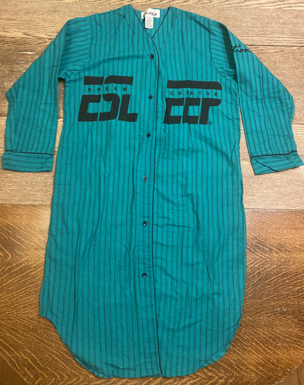 VTG 90s ESLEEP Basestation Nightgown Pajamas Women’s S Green Striped Baseball