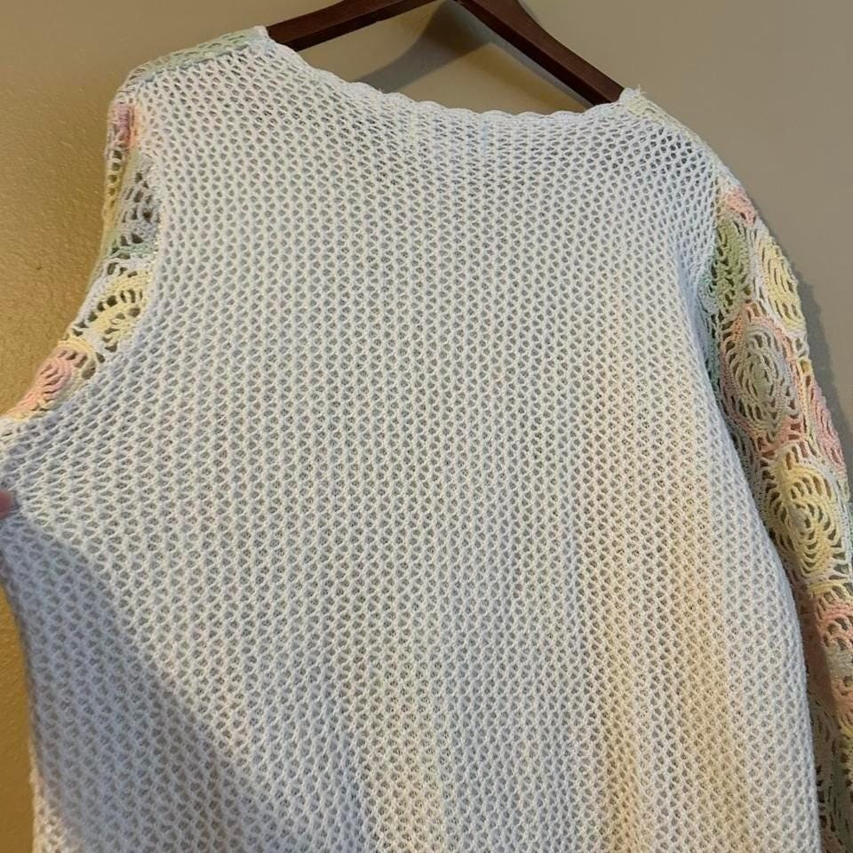 Vintage Pastel Crochet Sweater Top XL Sweater Dress Fairy Cotton/Ramie Blend