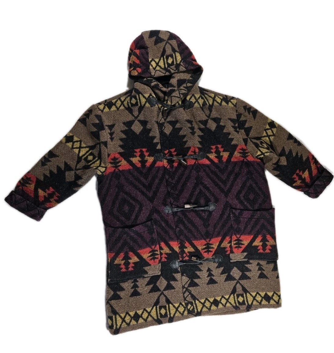 Vintage 1980s–early 1990s Fox Run wool toggle coat, Southwestern Like Pendleton