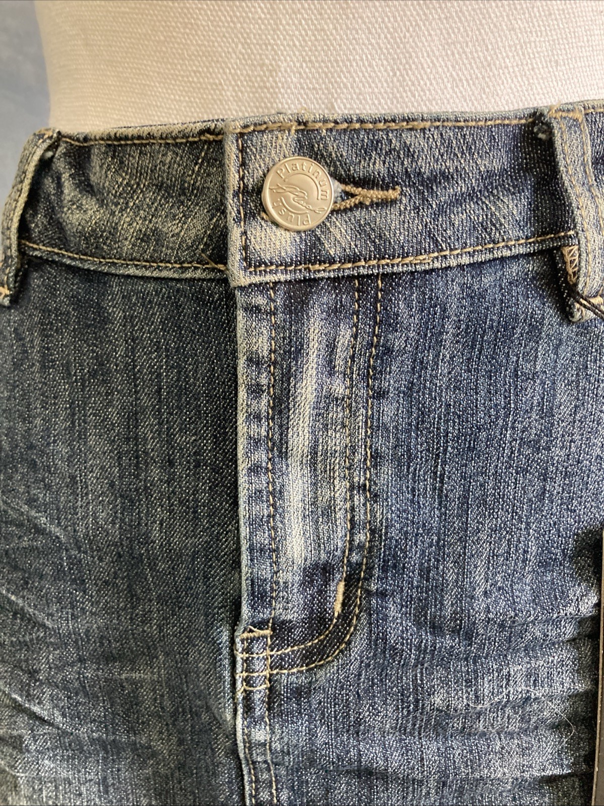 PLATINUM PLUSH 90s Y2K Denim Layered Skirt 6313 Embroidered Distressed Boho NOS