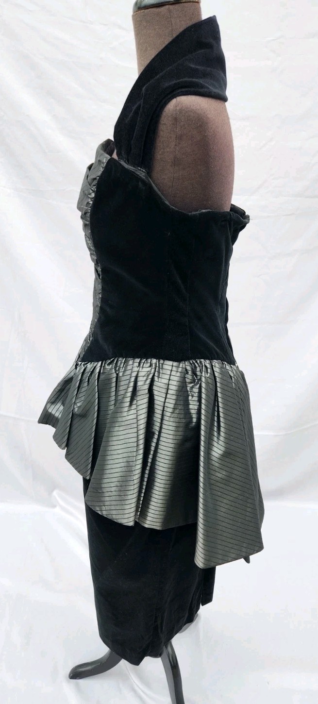 Vintage Barboglio Cristina Jan Black/Gray Peplum 80s Cocktail Dress Size 6