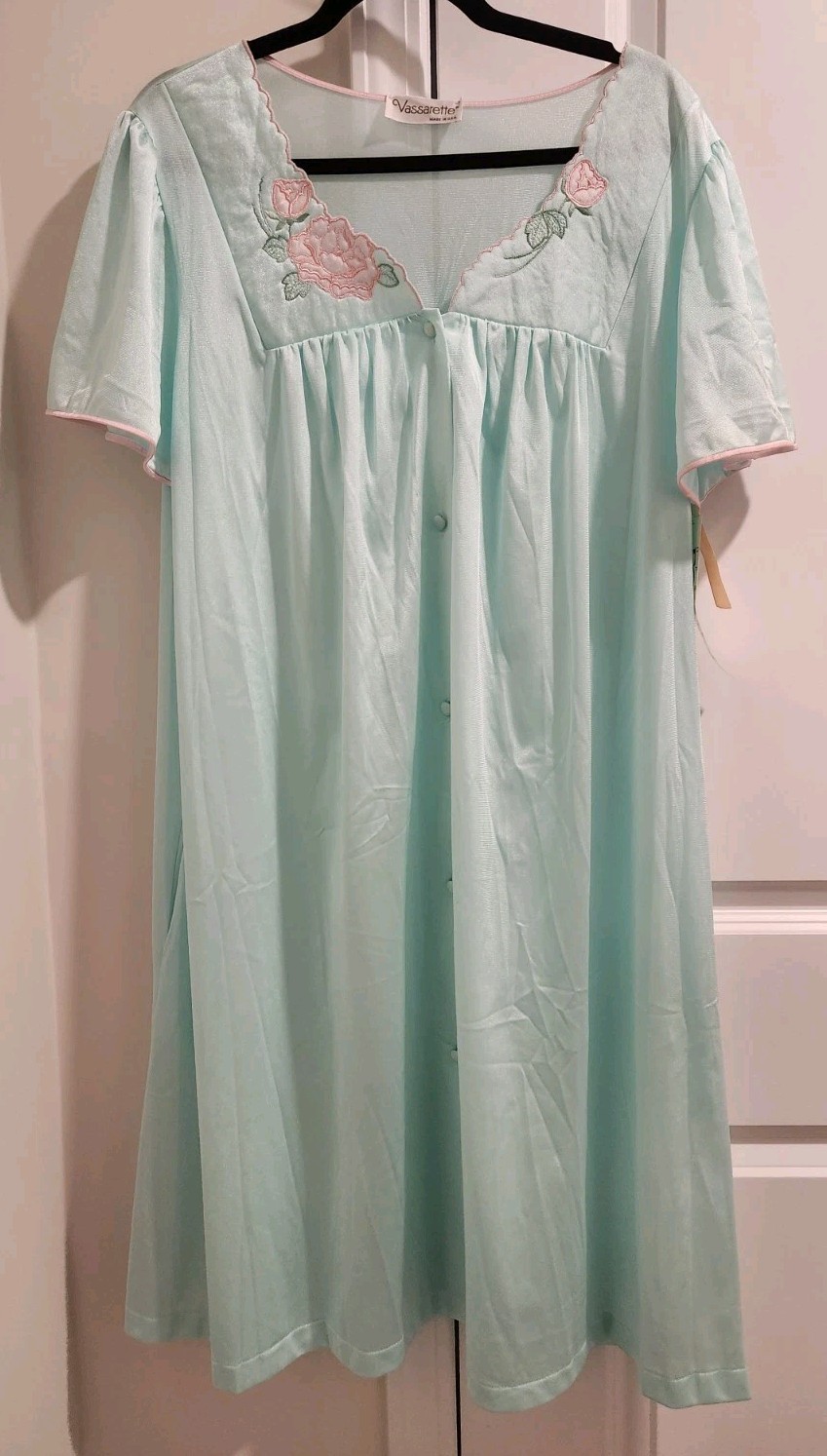 VTG Vassarette Sz 1X Robe Blue Nylon Grannycore Night Gown Made In USA Nwt Plus