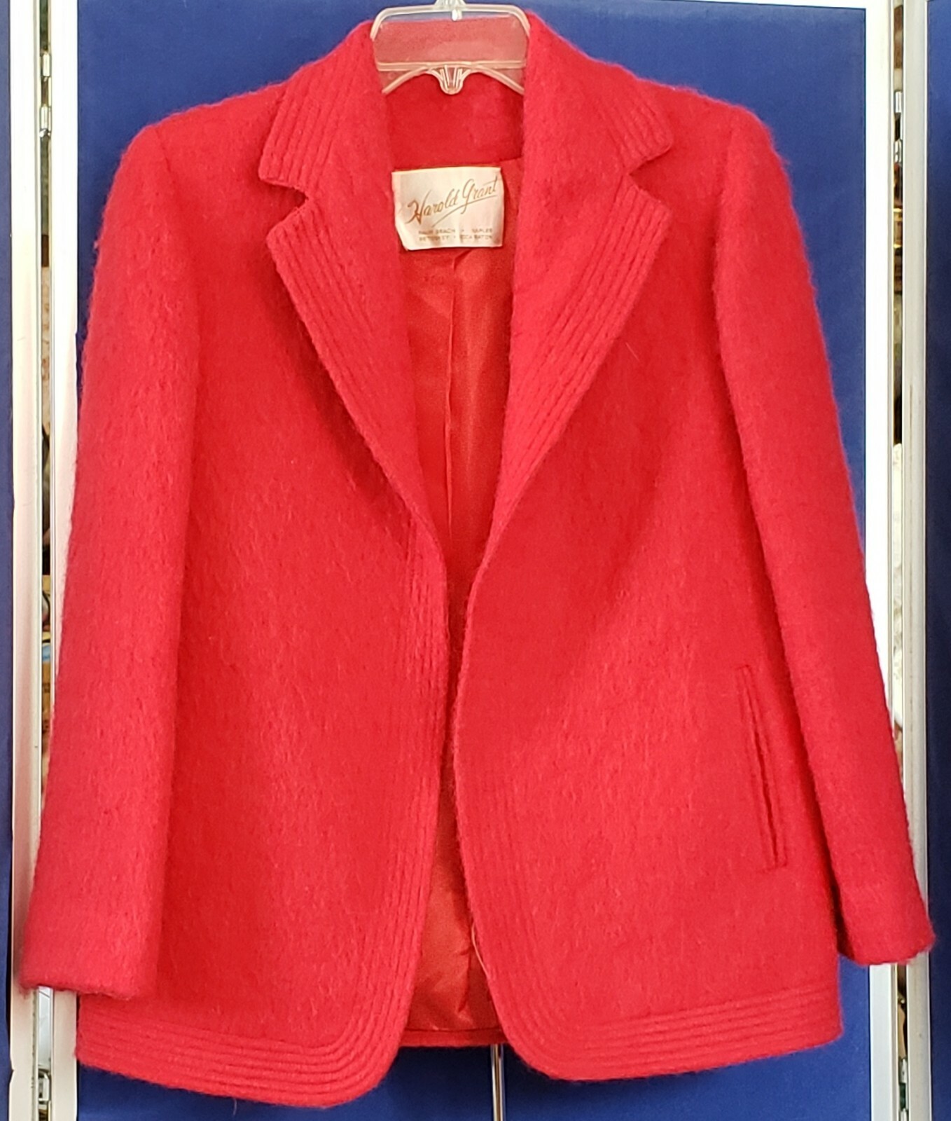 EUC Vintage MOHAIR JACKET by HAROLD GRANT w. UNION Label 1970-80s RED Lined Sz S