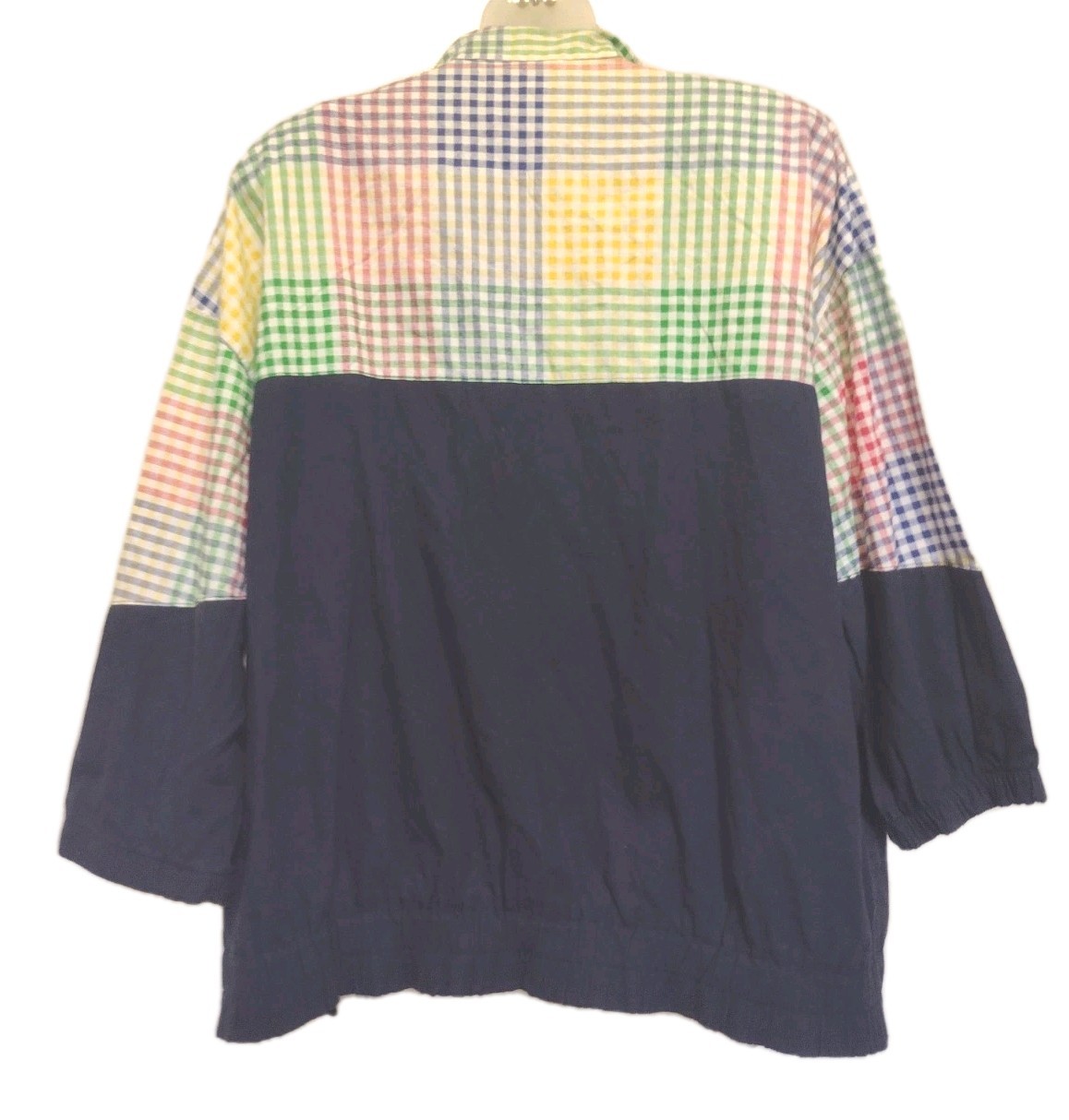 Vintage Adolfo Sport Colorblock Jacket XL Geometric Gingham Zip Memphis 80s