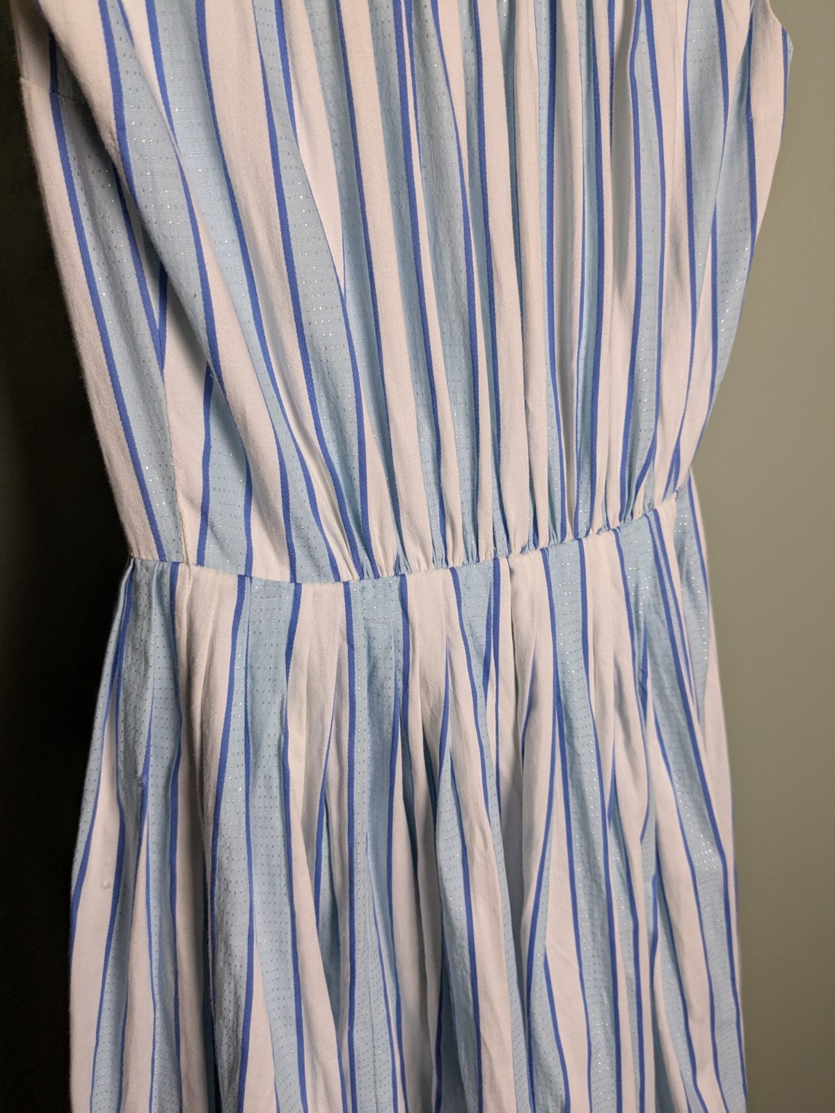 True Vintage Fit Flare Pastel Blue White Striped Shirtwaist Dress