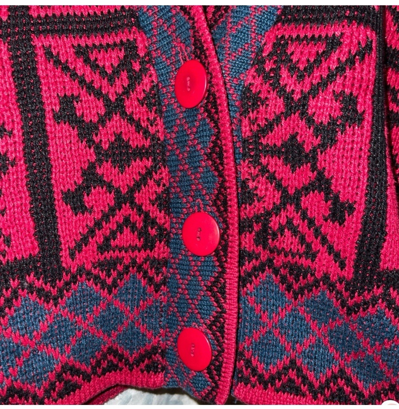 Vintage 90s Geometric Grandpa Sweater Cardigan Button Up Ramie Cotton Size M