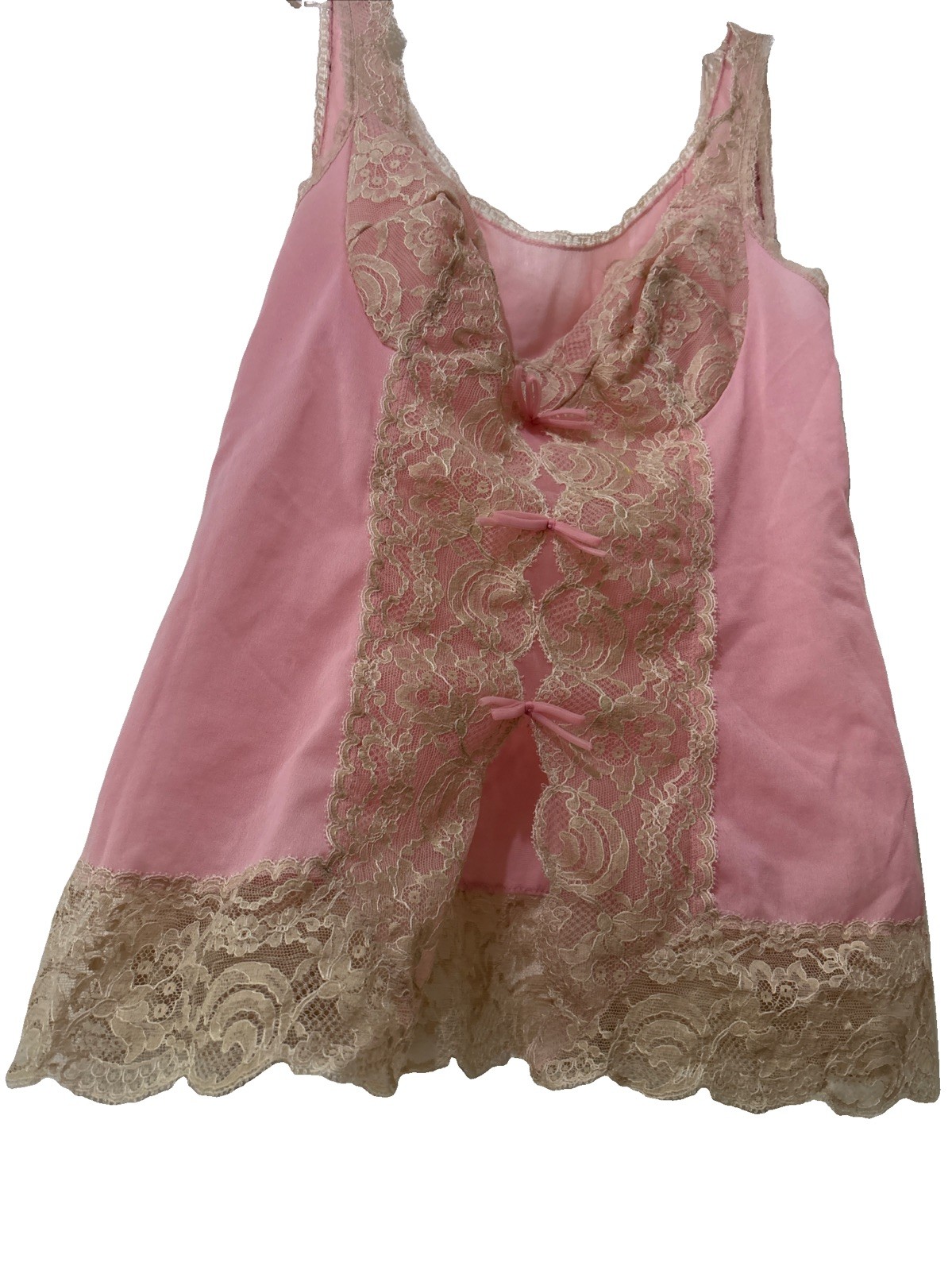 Vintage Hollywood Vassarette Lace Camisole Pink Tank Top Crepelon Size 34 *Read