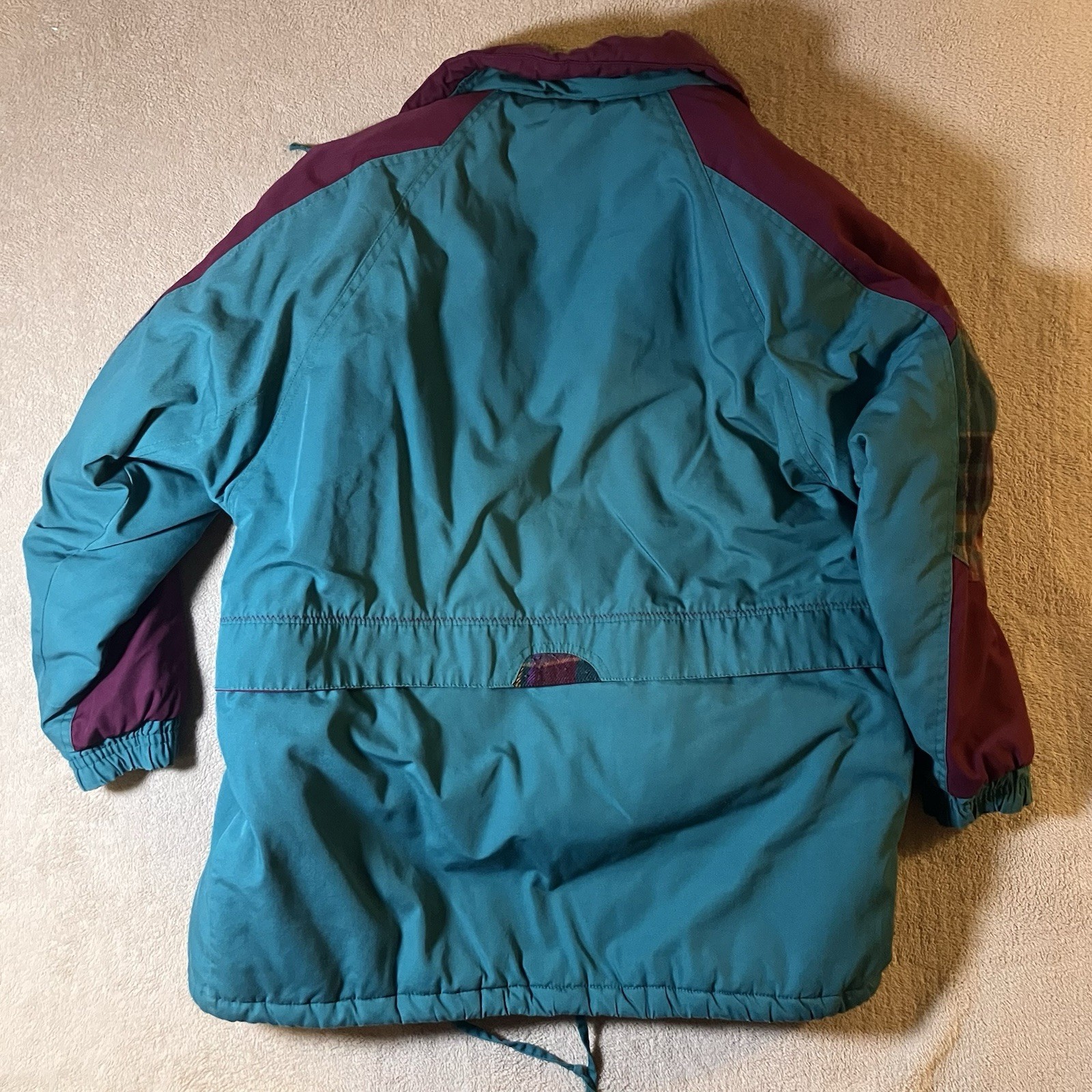 Vintage Out Brook Jacket Plaid Patches Teal Women’s Coat Size Medium