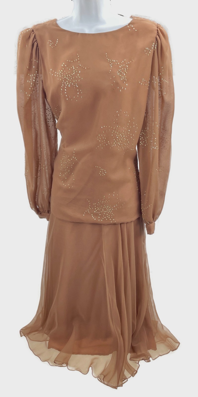Sz 14 Muriel Pivalo Skirt Blouse Brown Sparkle Cocktail Dress Formal Vintage