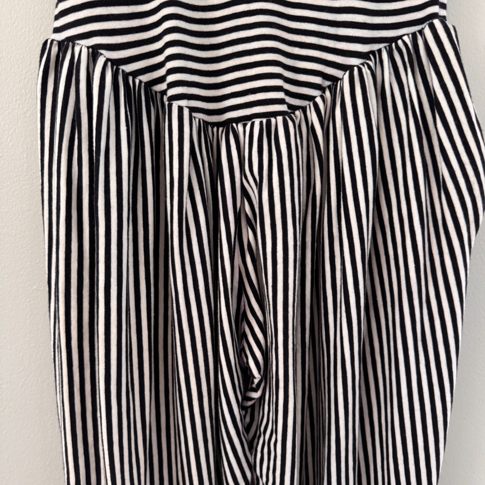 80s vtg BETSEY JOHNSON Black White PUNK LABEL Striped SNAPS Jumpsuit Catsuit S