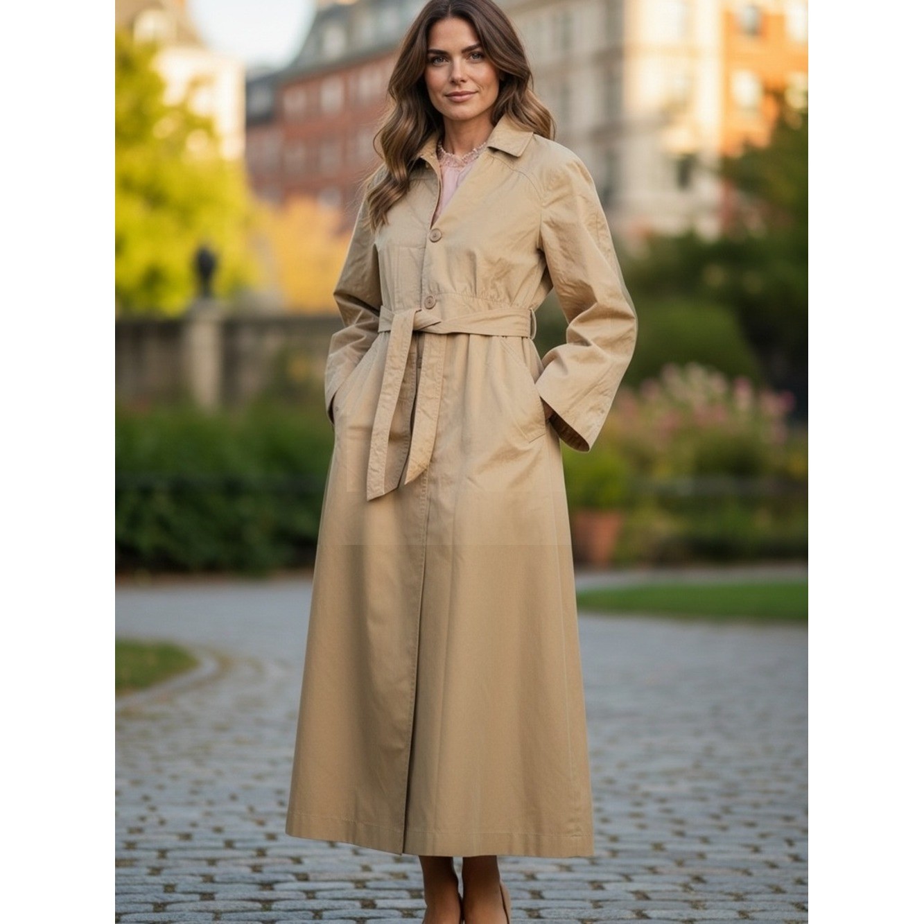 Dino Ricco Women’s vintage Long Tan Trench Coat with Self Tie Belt 12