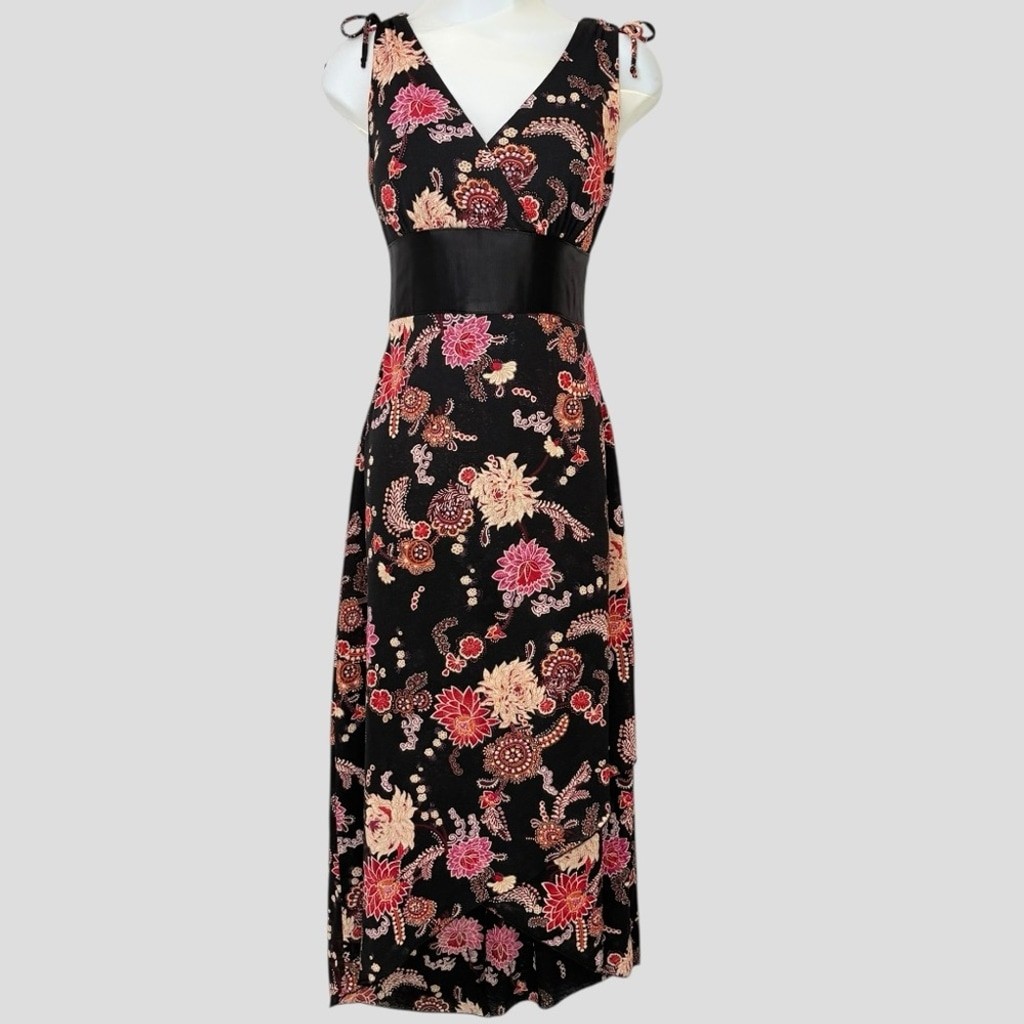 Ruby Rox Babydoll Black Floral Dress Medium Satin High Waist Lace-Up Y2K Fairy