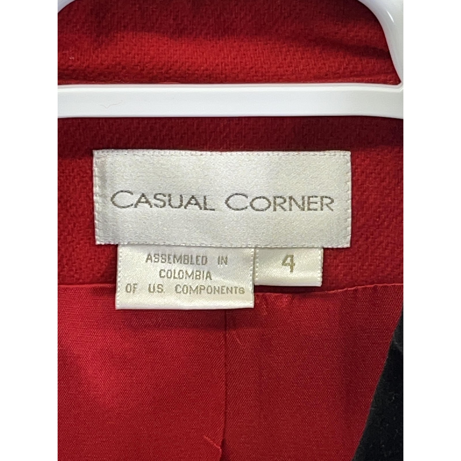 VTG Casual Corner Red 100% Wool Womens Padded Shoulder Blazer Jacket Size 4