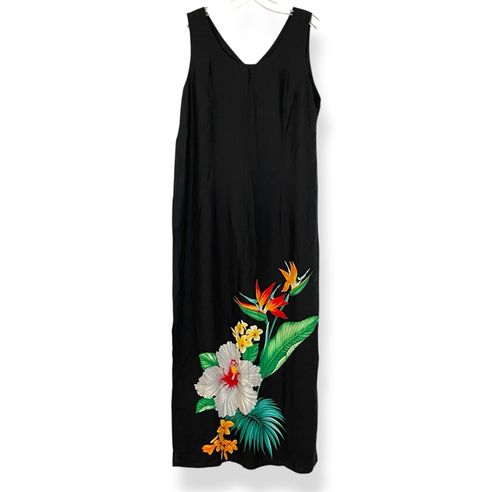 Vintage Lavahut Long Dress Sleeveless V Neck Tropical Floral Size Large