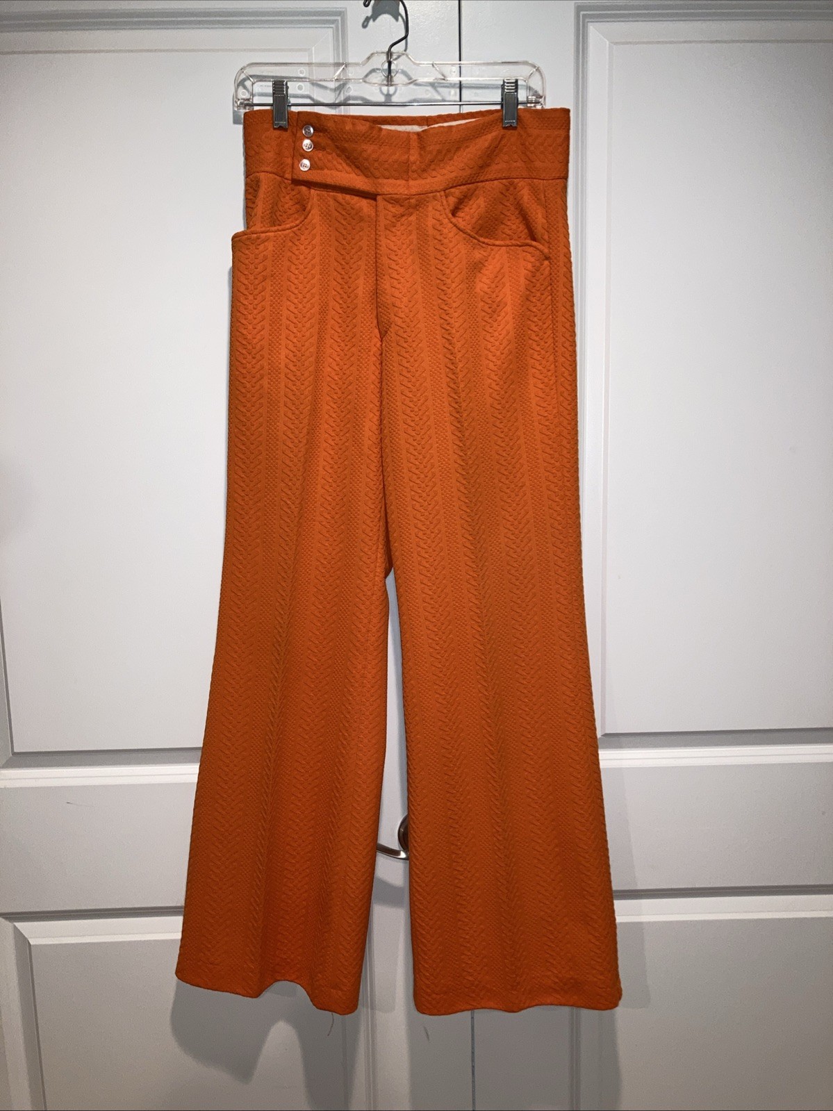 Vintage 1970s Orange Double Knit Polyester Flair Pants. Textured