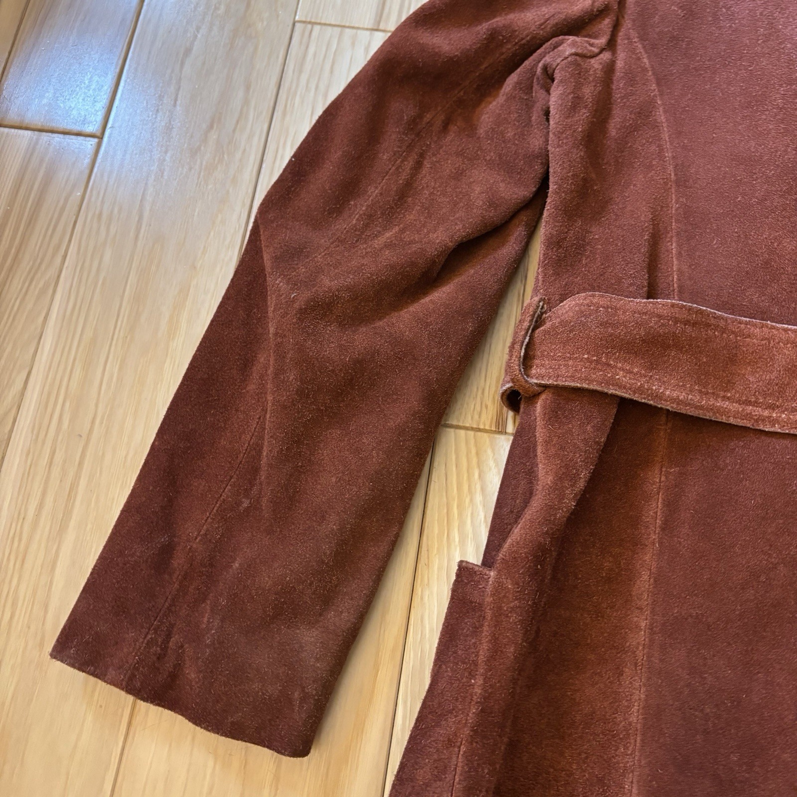 Vintage 70’s Genuine Suede Leather Rabbit Fur Collar Belted Jacket