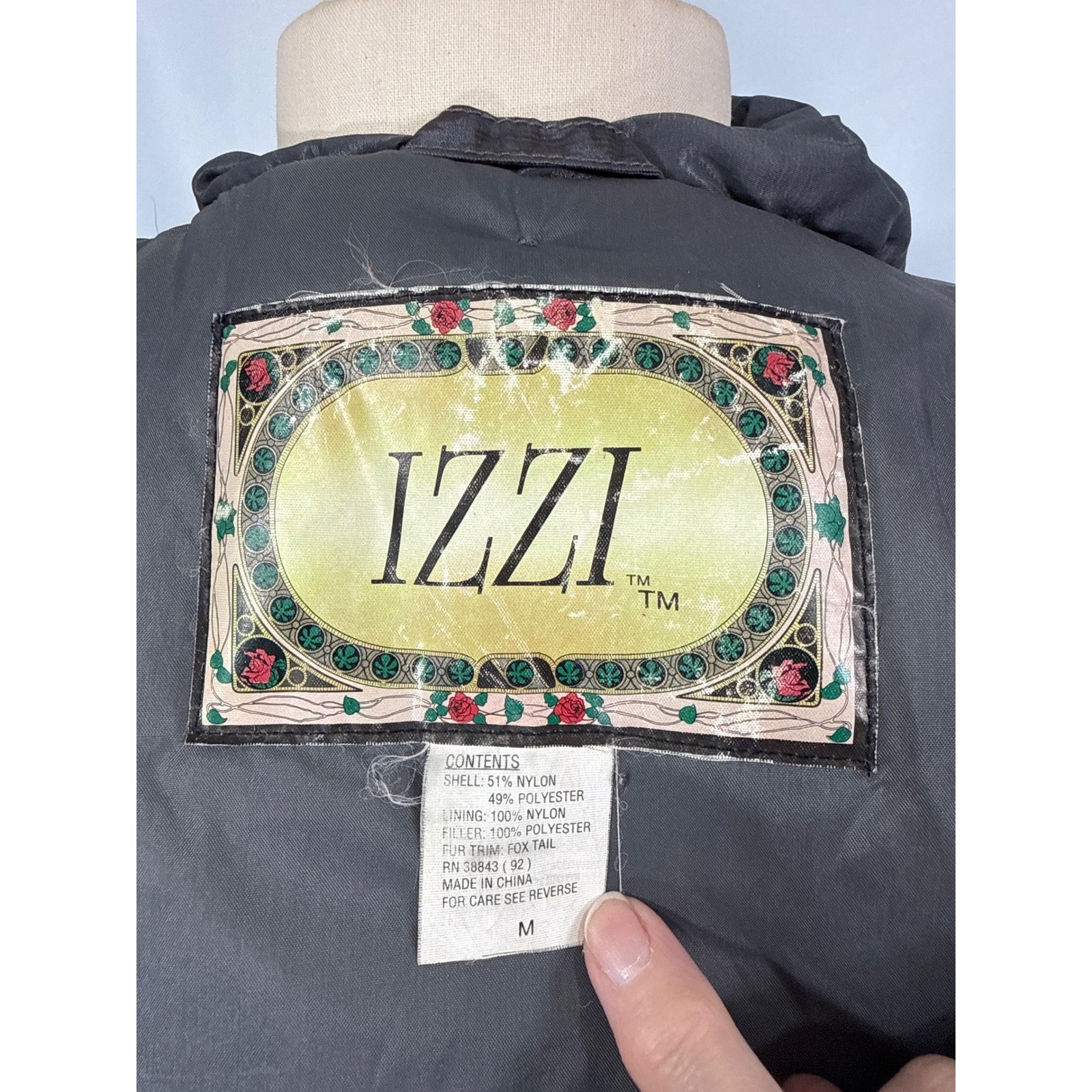 IZZI Vintage 90s 80s Puffer Jacket Geometric Ikat Print Purple Grey Toggle Zip M