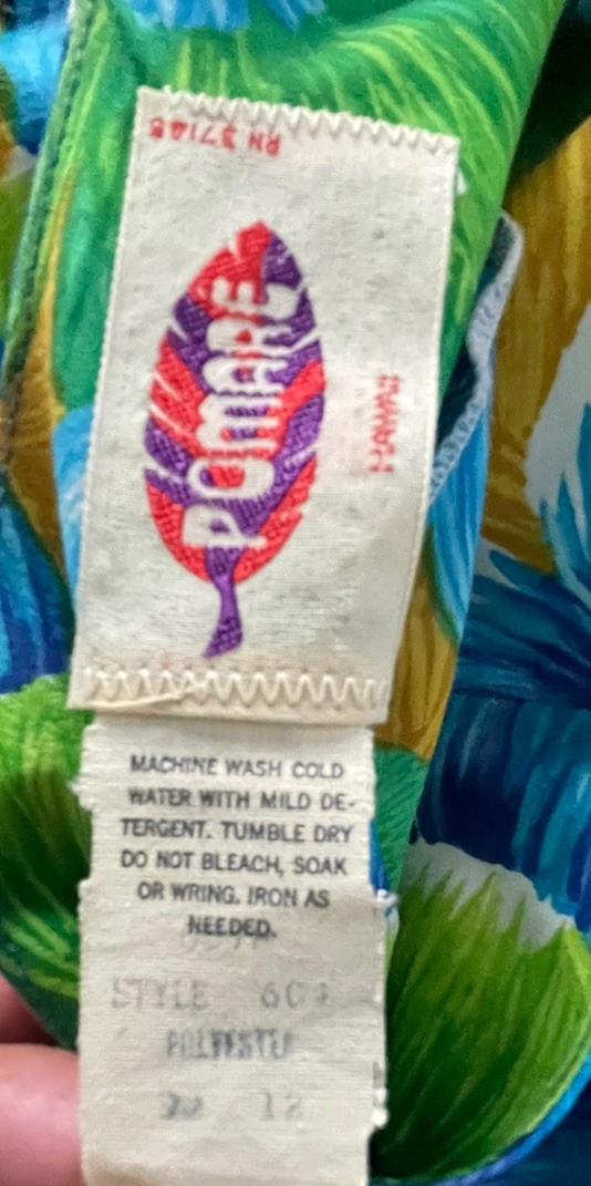 Vintage 70s Pomare Hawaiian Blue Green Floral Tiki Muumuu Maxi Dress Sz 12