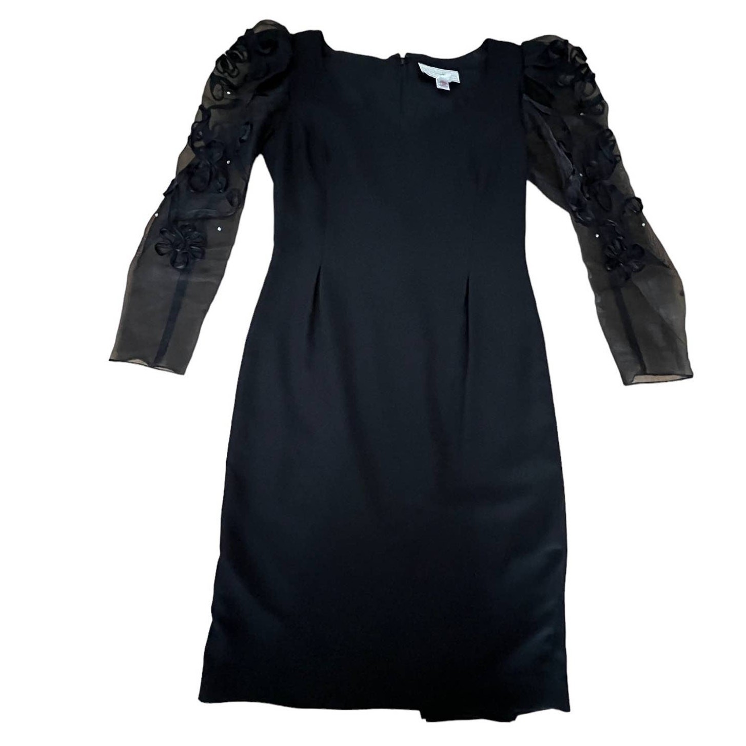 VTG Maya Jornot Michael Marcella Dress Womens 8 Black Sheer Floral Sleeve Glam