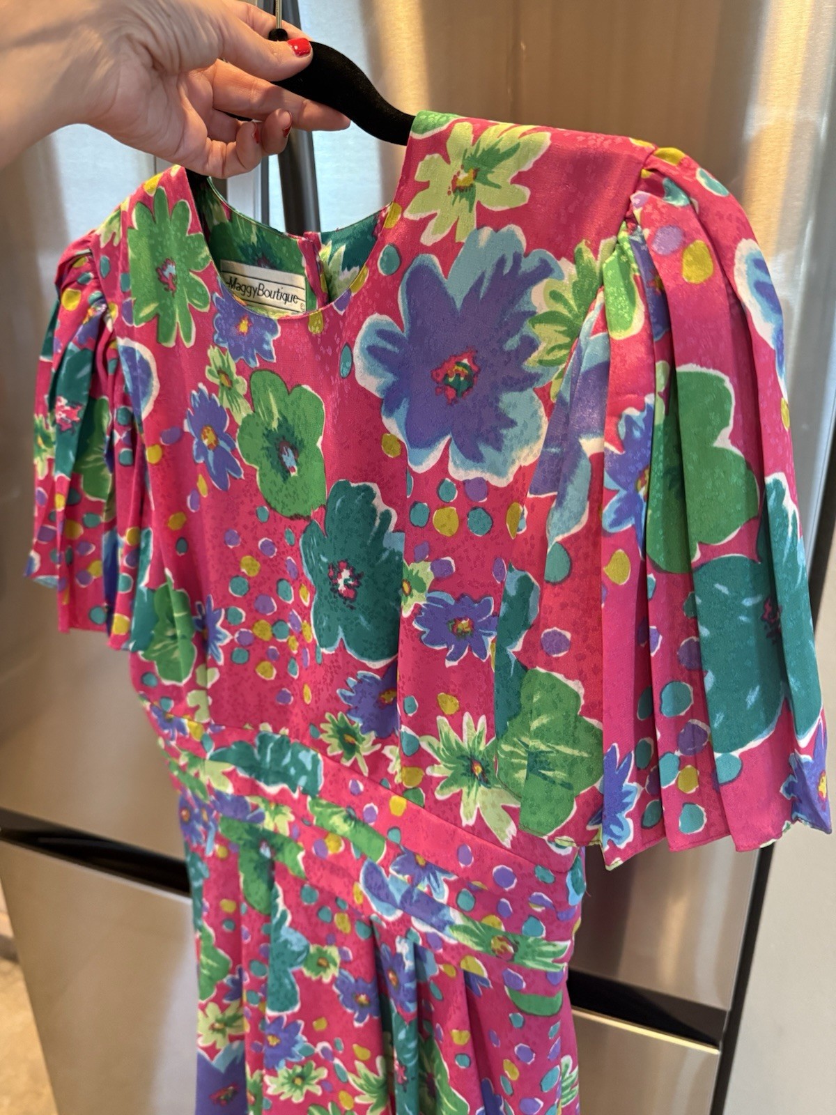 Maggy Boutique Vintage Floral Dress Pink Green Blue Purple 100% Polyester Size 4