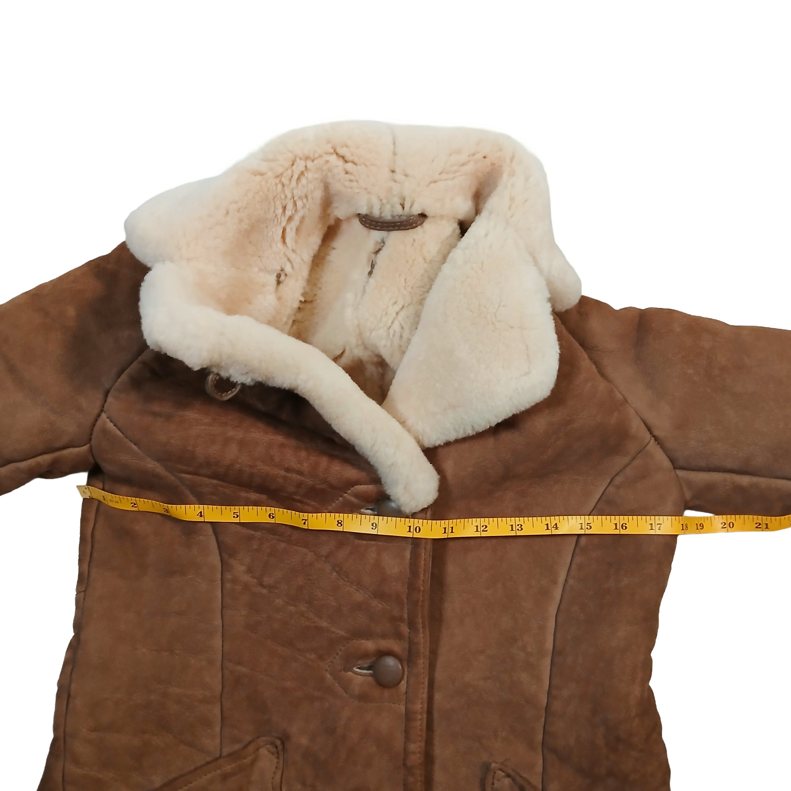 Knight Tailors Shearling Sheepskin Coat Womens 34 XS Brown Suede Vintage 70s 80s