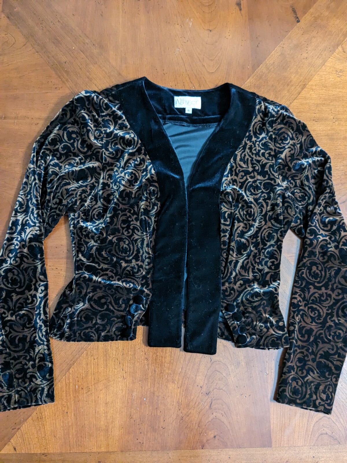 Vintage Althuser Ladies Velour Bolero Jacket, Black with Gold, Size 6