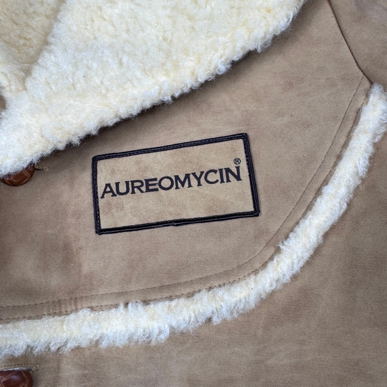 Vintage Swingster Sherpa Lined Coat Med. Faux Suede Brown Ranch Aureomycin Logo