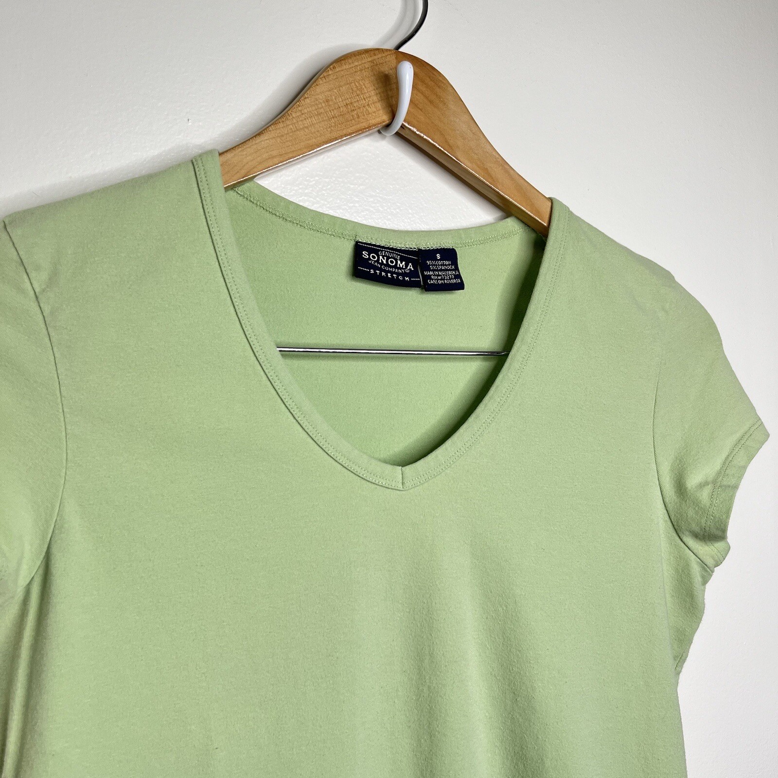 Vintage 90s Y2K Sonoma Stretch V Neck Short Sleeve T Shirt Women’s Small Green