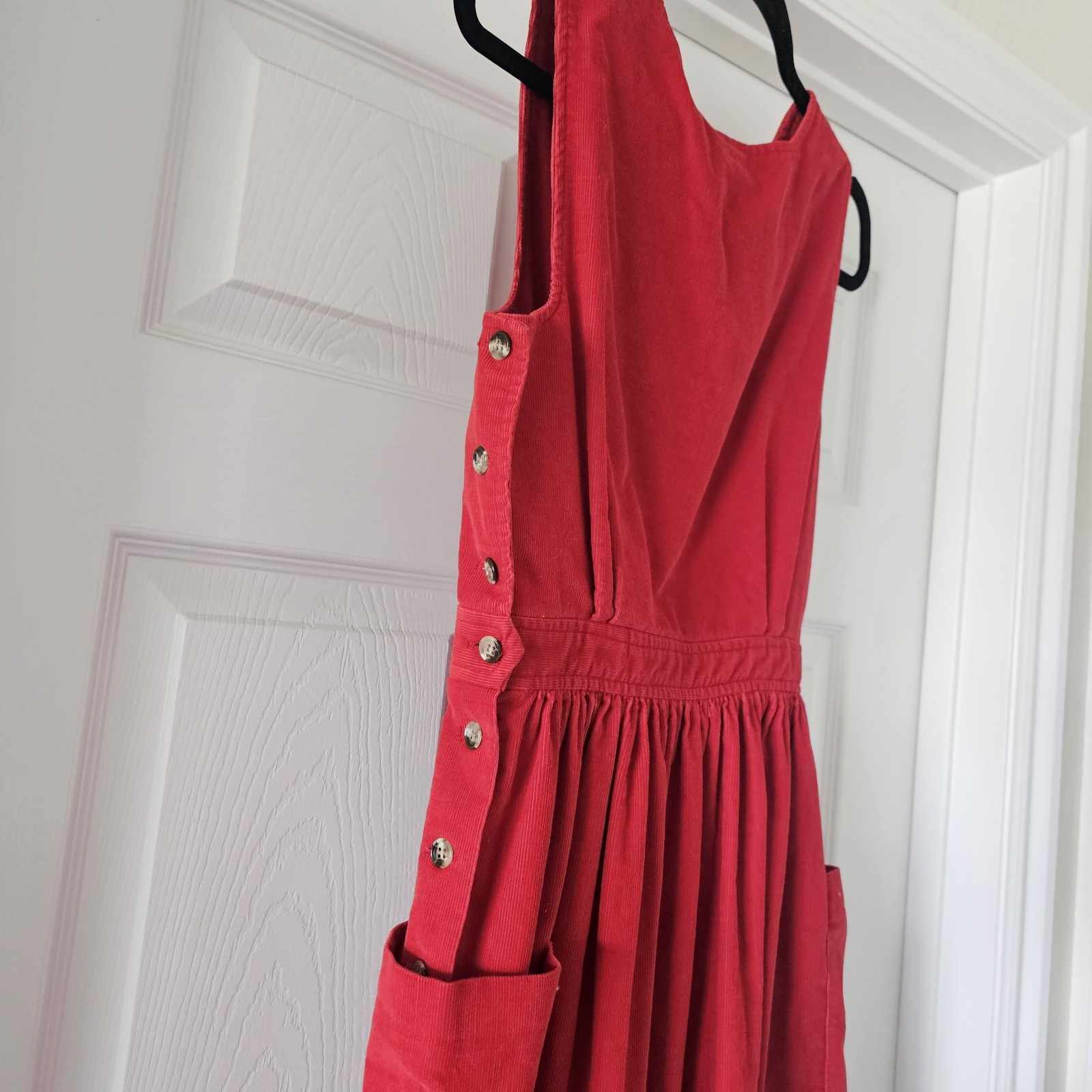 1980s 1990s L.L. Bean Lipstick Red Corduroy Pinafore Jumper Midi Dress #74