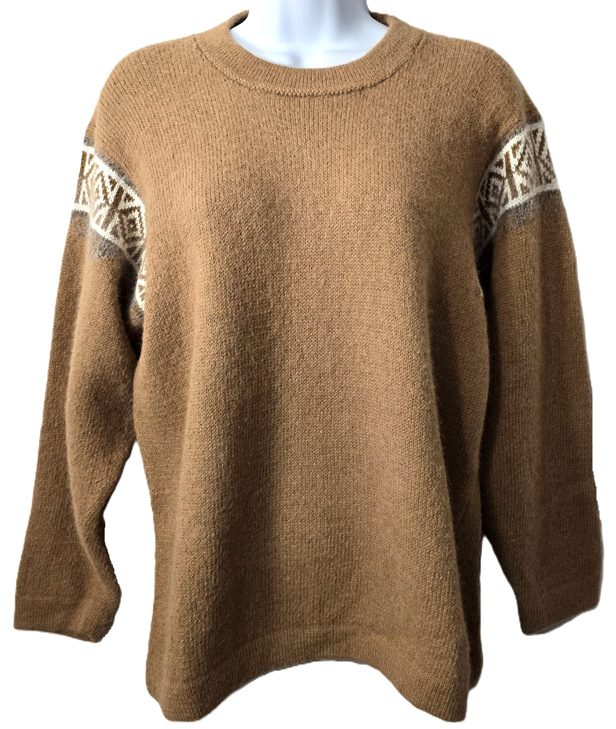 Vintage Peruvian Baby Alpaca Sweater L Knit Crew Neck Pullover Brown Ski Soft
