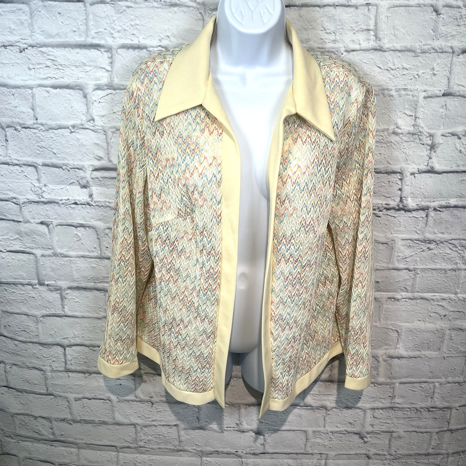 Vintage Preferred Fashion 2 Piece Dress &Jacket Set Yellow Chevron Knit M/L 80’s