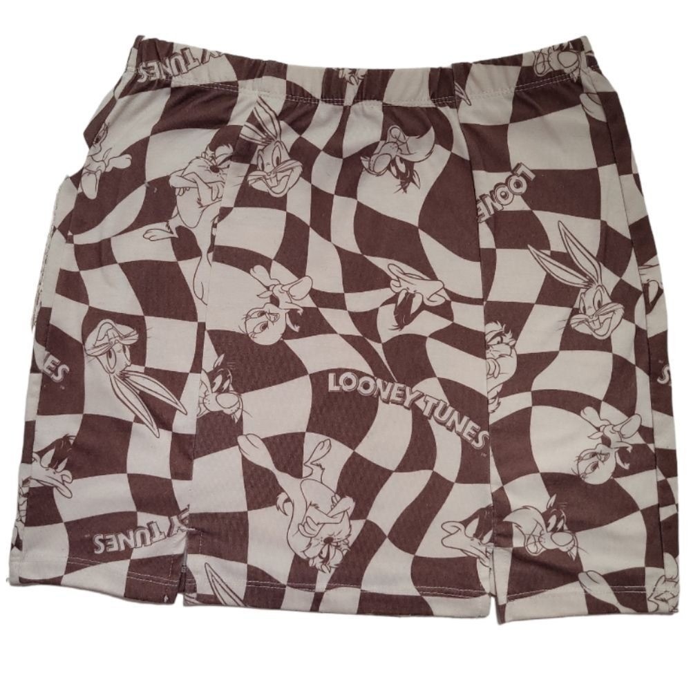 LOONEY TUNES Brown/Cream Soft Elastic Waist Mini Skirt Size XS
