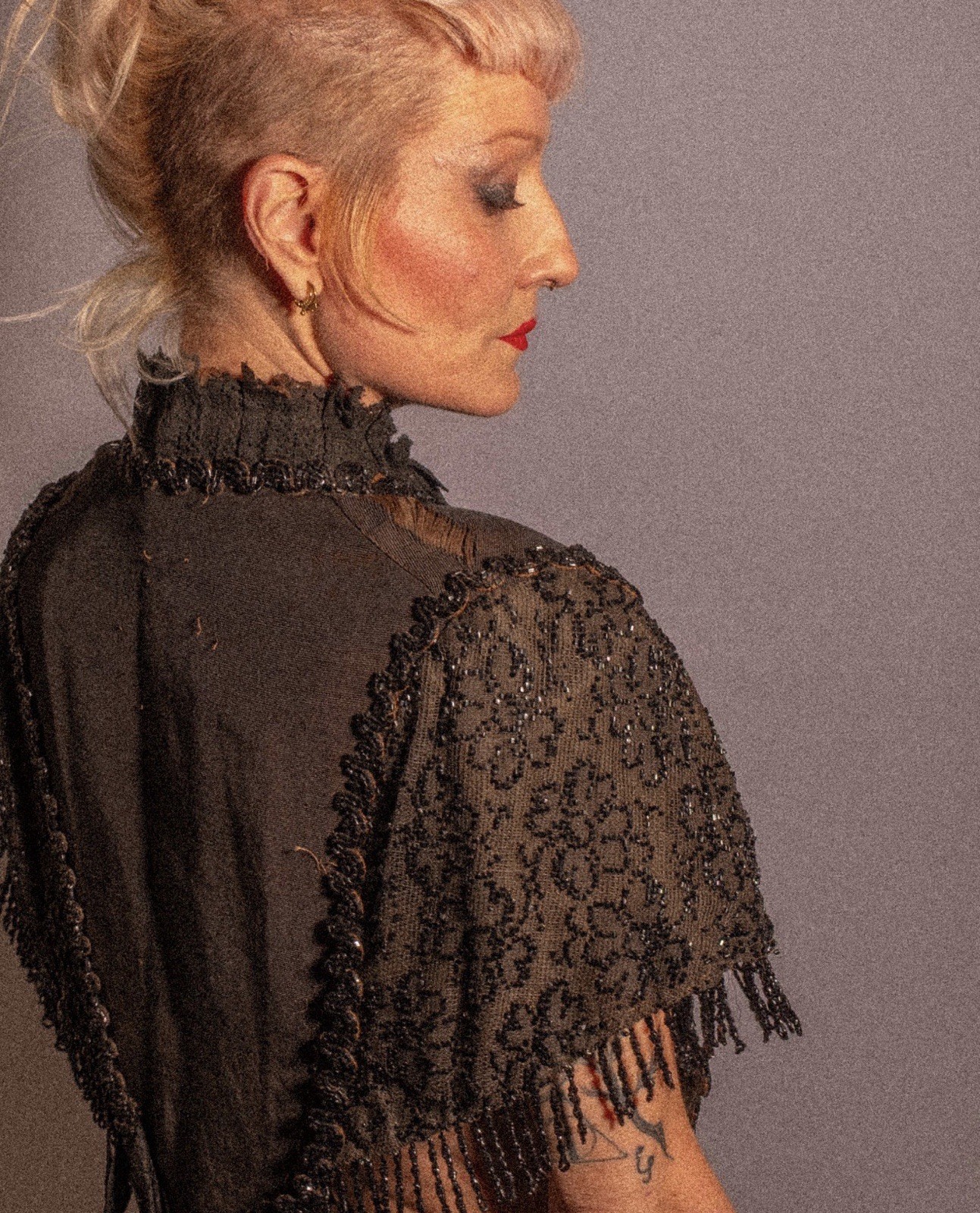 Antique Victorian Mourning Cape | 1880s Jet Beaded & Chantilly Lace Mantle