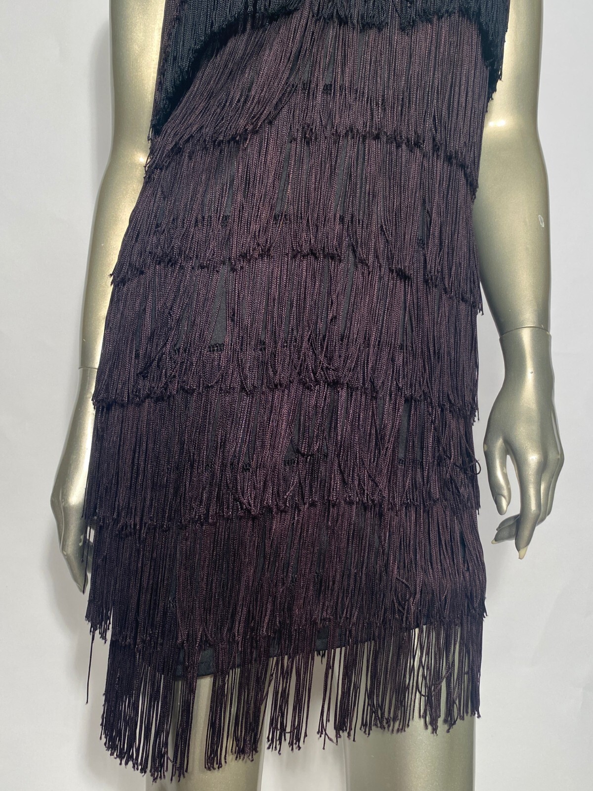 Multi Layered Black Fringe GoGo Dress Flapper Costume Nu-Mode Pearls Included