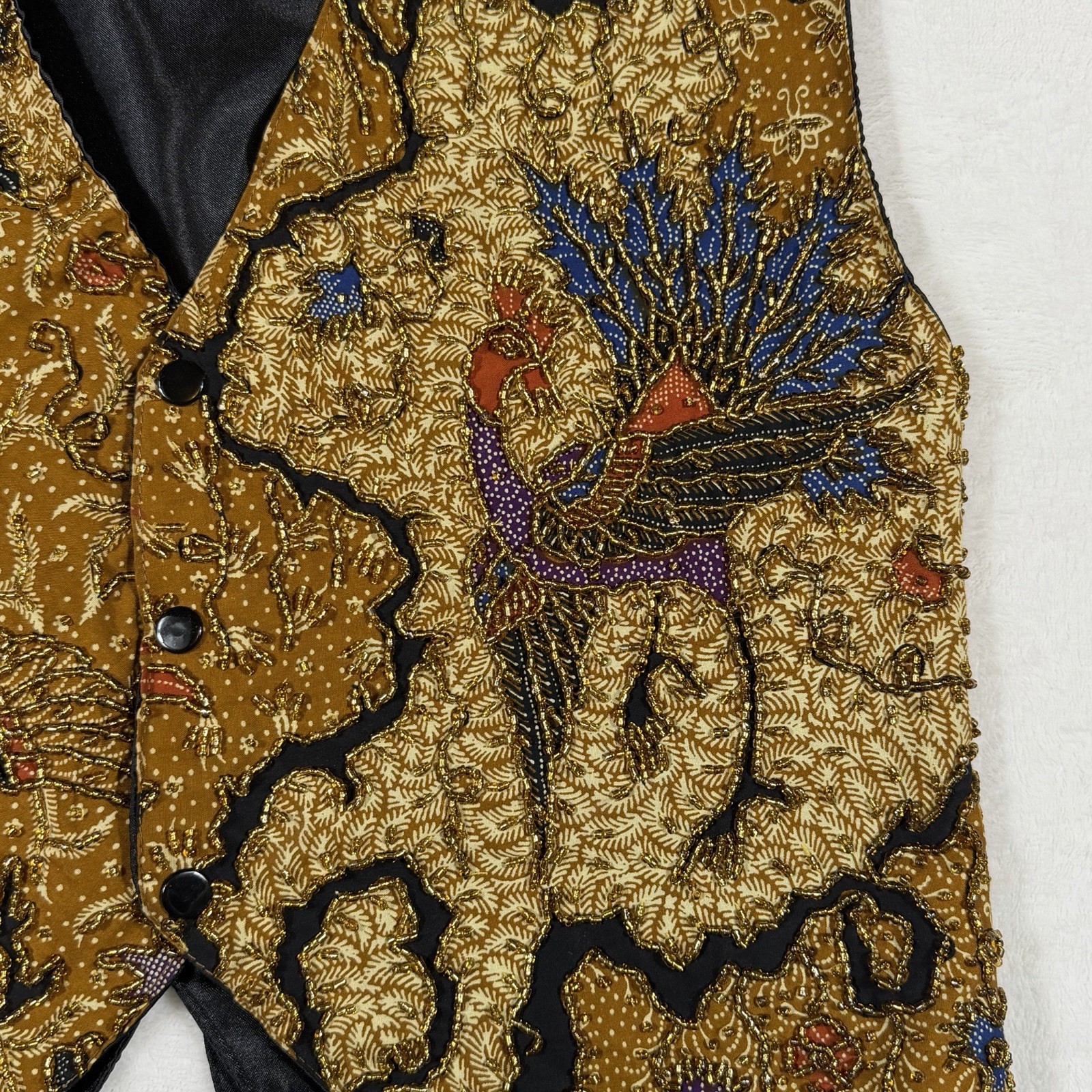 Kenar Vest Peacock Bird Gold Beaded Women’s Small Gypsy Art Deco Boho Vintage