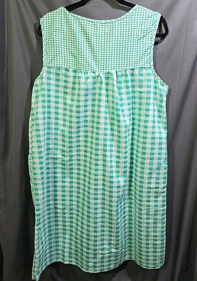 Sexy Retro Housecoat Housedress 1/2 Zip With Pockets Green Gingham 2X
