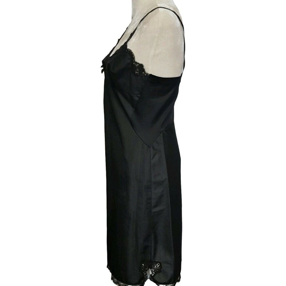 Sears Vintage Non Cling Dress Full Slip Size 34 Black Satin Lace Empire Waist