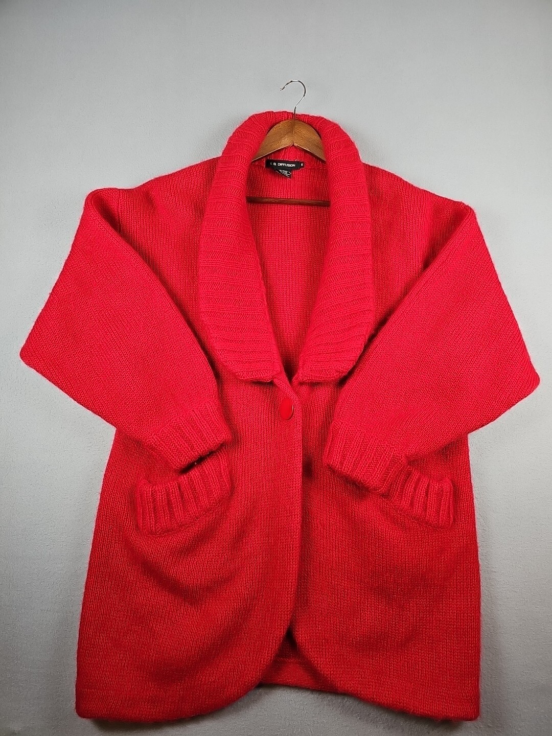 I.B. DIFFUSION Medium Cardigan Sweater Coat Bright Red Mohair Blend Oversized
