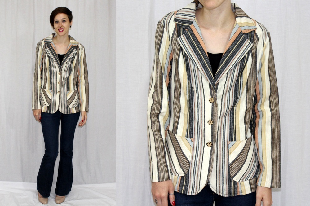 Vintage 70s JcPenney Earth Tones STRIPED Hippie Boho Retro Blazer Jacket~SM