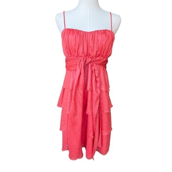Vintage Y2K Ruffle Babydoll Dress Size M Fairy Coquette Homecoming Coral Glam