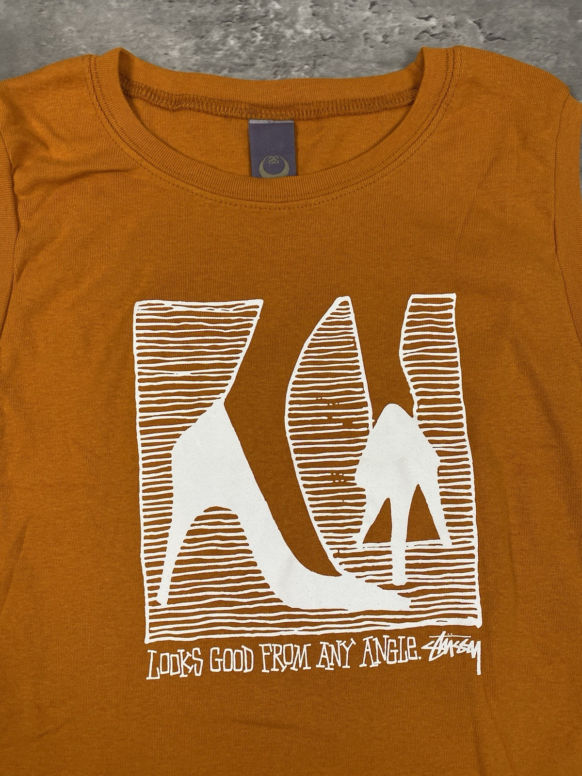 vintage STUSSY HEELS LOOKS GOOD FROM ANY ANGLE TANK TOP SHIRT WOMENS L Y2K 2000s