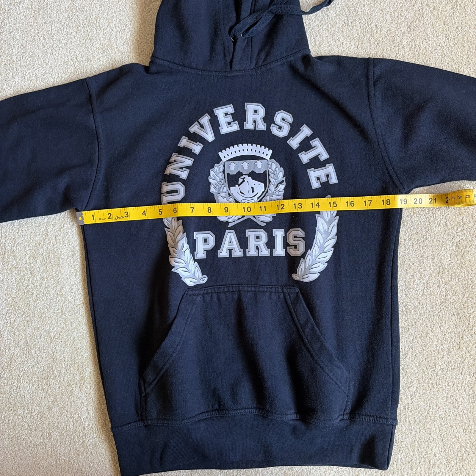 Vintage 90s UNIVERSITY of PARIS HOODIE,SMALL.navy Blue