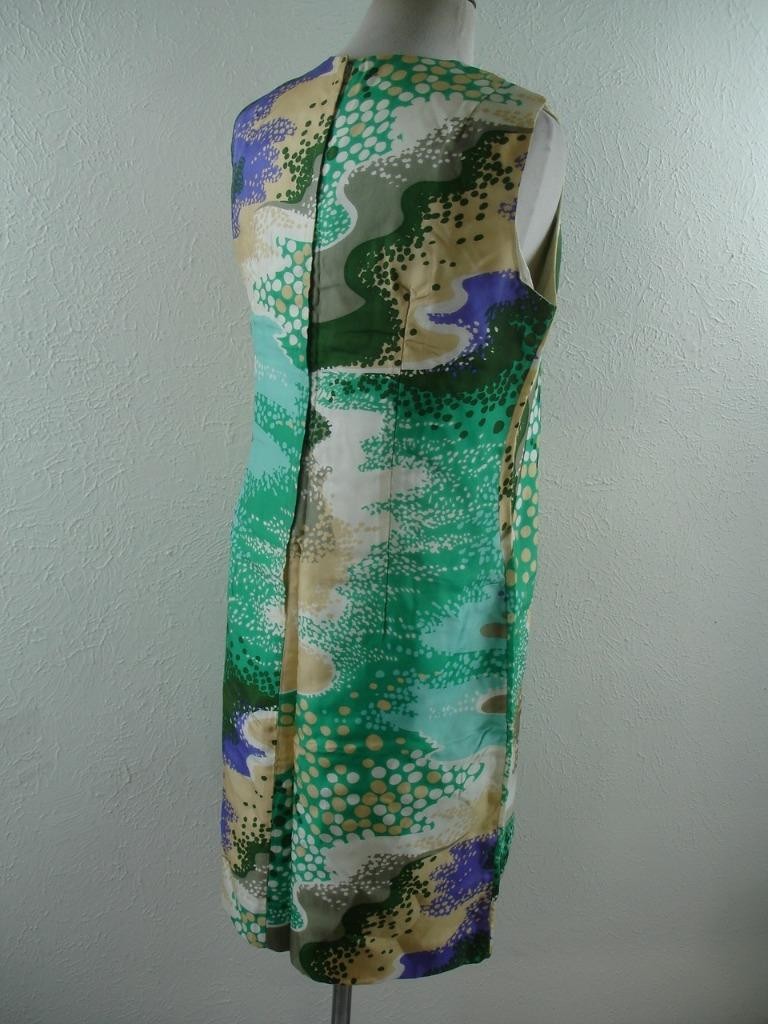 Women’s M L 16 Vtg 1960’s 2-Pc Dress Suit Long Jacket Maxi Cape Colorful Satin