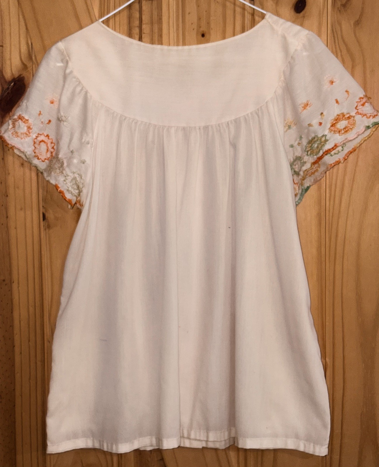 VTG 60S 70S WOMENS FLOWER EMBROIDERED FESTIVAL PRARIE BOHO BABYDOLL Shirt M